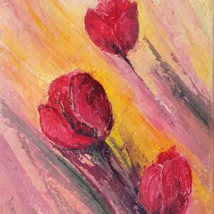 3 tulip flowers abstract original painting oil on canvas