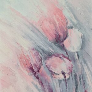 DANCING TULIPS 2 oil canvas painting flowers gift tulips pink grey red irina taneva art lessons abstract nature floral art