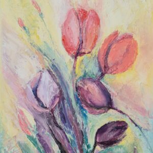rainbow love painting gift colour nature lover tulips flowers red yellow wall decor art abstract textured small canvas office bedroom irinataneva